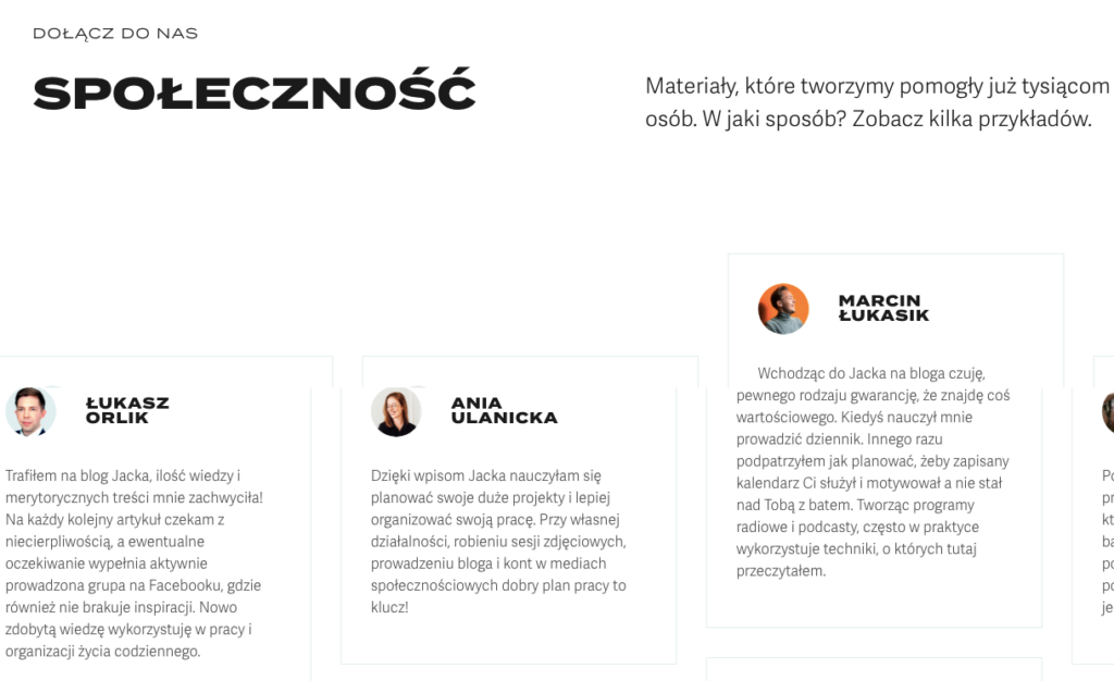Strona główna Jacek Kłosiński - przykład sekcji opinie. Jak napisać tekst na stronę główną