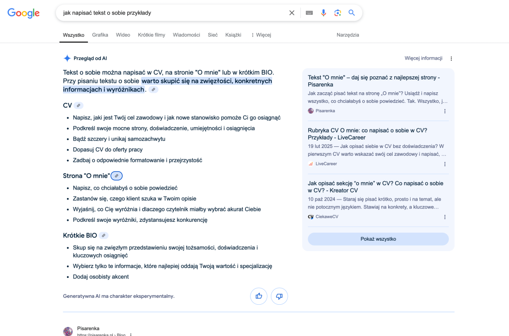 Wyszukiwarka Google widok przeglądu AI